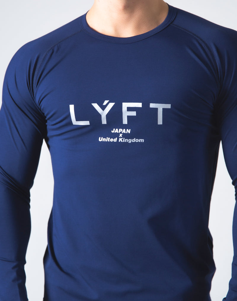 <transcy>LÝFT Logo Slim Fit Long Sleeve T-Shirt --Navy</transcy>