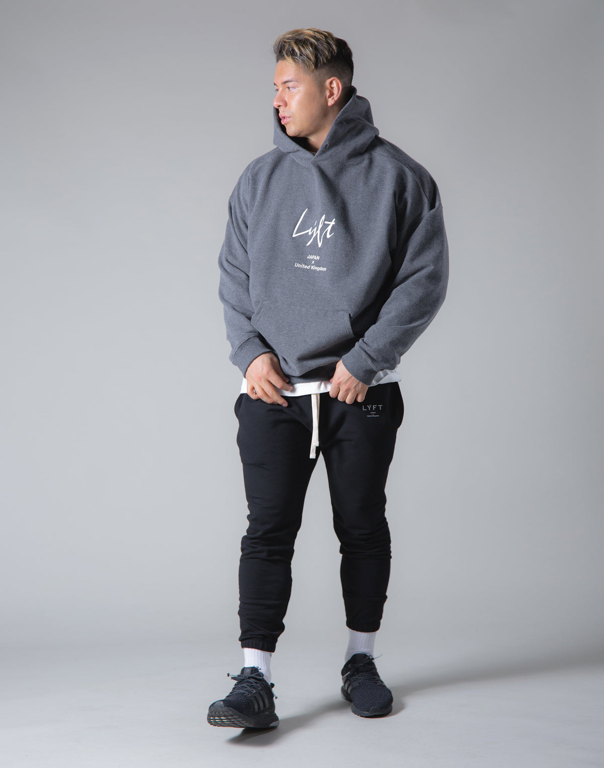 Script Logo 2Way Stretch Warm Pullover Hoodie - Dark Grey