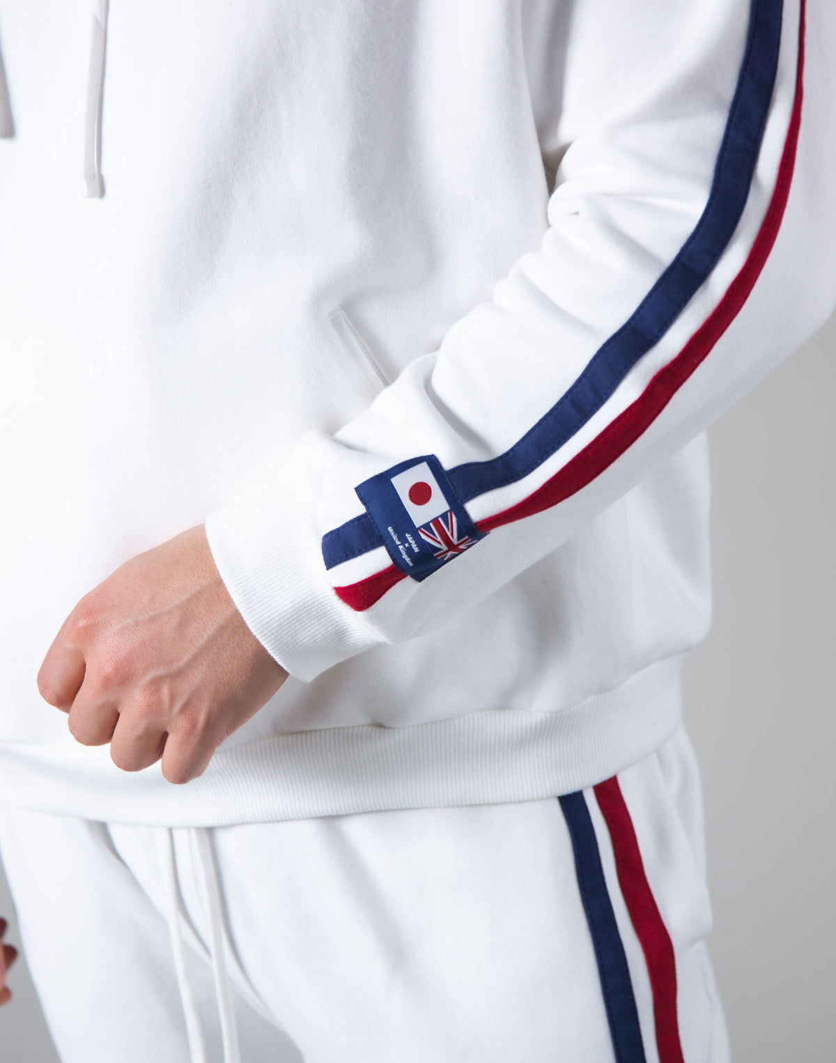 <transcy>2Way Stretch 2 Line Warm Pullover Hoodie --White</transcy>