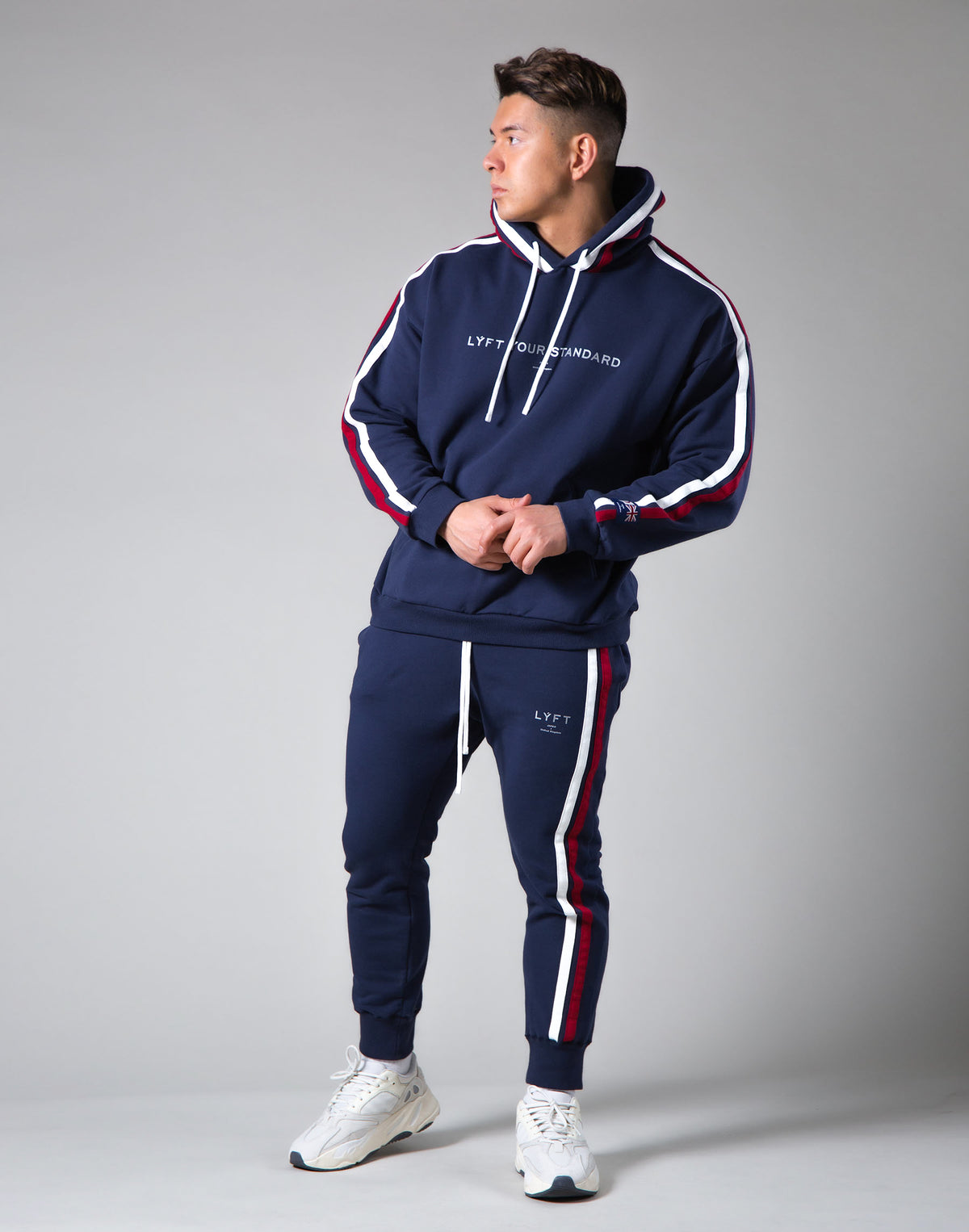 <transcy>2Way Stretch 2 Line Warm Pullover Hoodie --Navy</transcy>