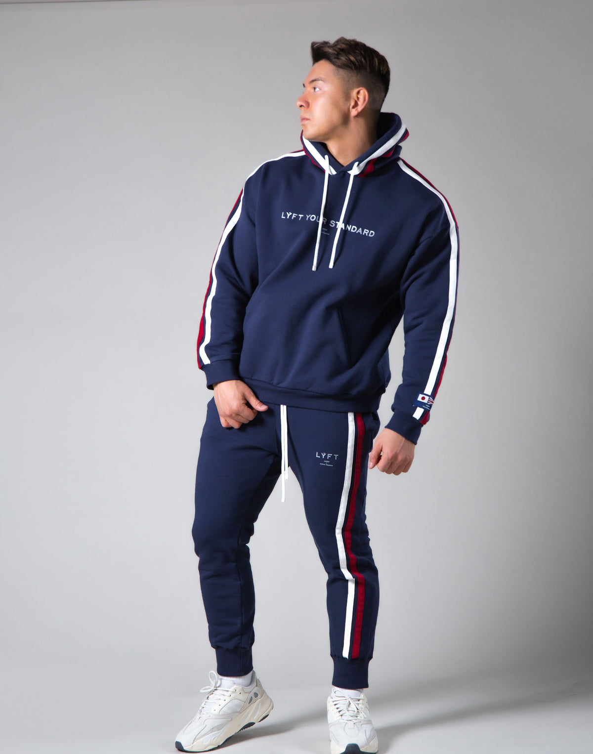 <transcy>2Way Stretch 2 Line Warm Pullover Hoodie --Navy</transcy>