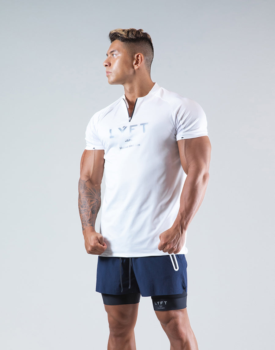 Half Zip Stretch T-Shirt - White