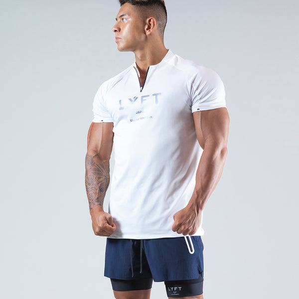 Half Zip Stretch T-Shirt - White