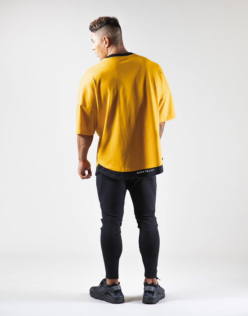 Layered Big T-Shirt "Wide Shoulder" - Yellow