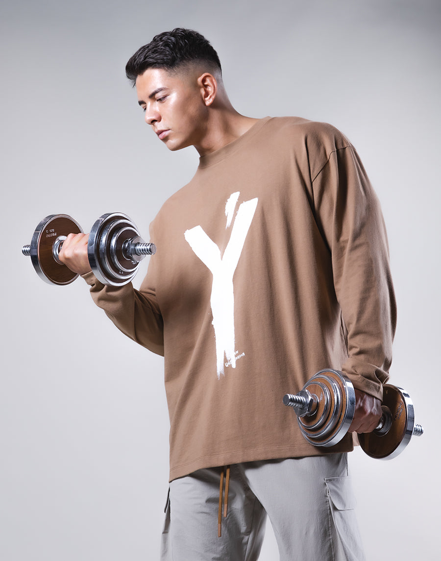 Brush Y Big long Sleeve Tee - Beige