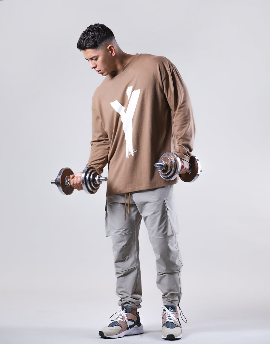 Brush Y Big long Sleeve Tee - Beige