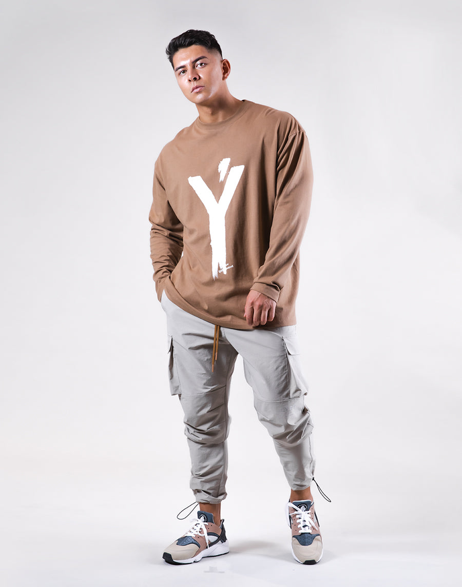 Brush Y Big long Sleeve Tee - Beige