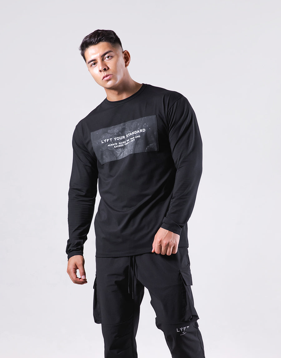 Stone Patch Stretch Long Sleeve Tee - Black