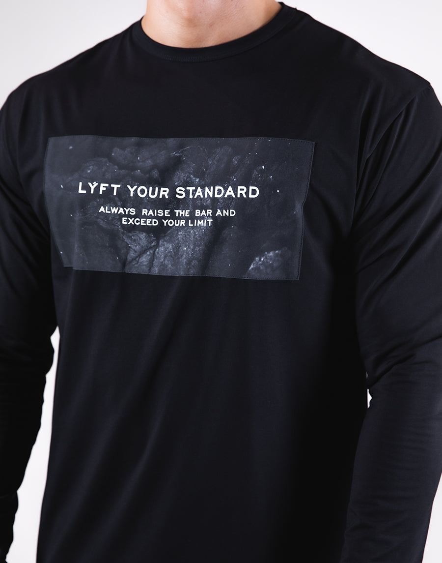 Stone Patch Stretch Long Sleeve Tee - Black