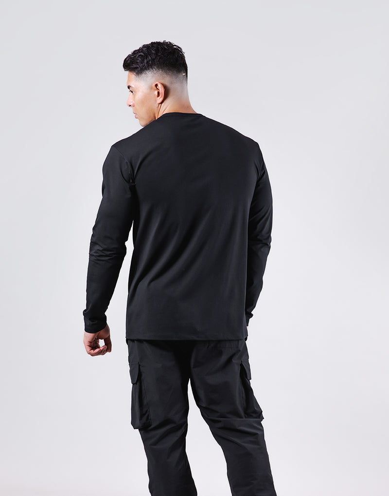 Stone Patch Stretch Long Sleeve Tee - Black