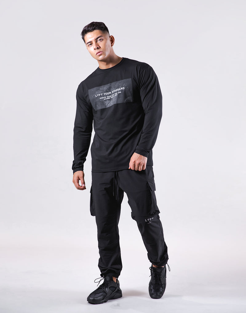 Stone Patch Stretch Long Sleeve Tee - Black