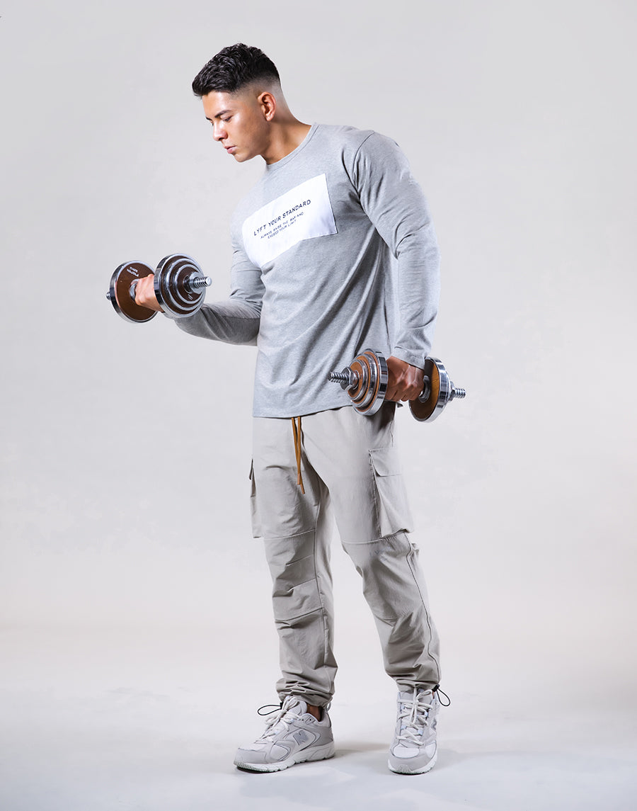Stone Patch Stretch Long Sleeve Tee - Grey