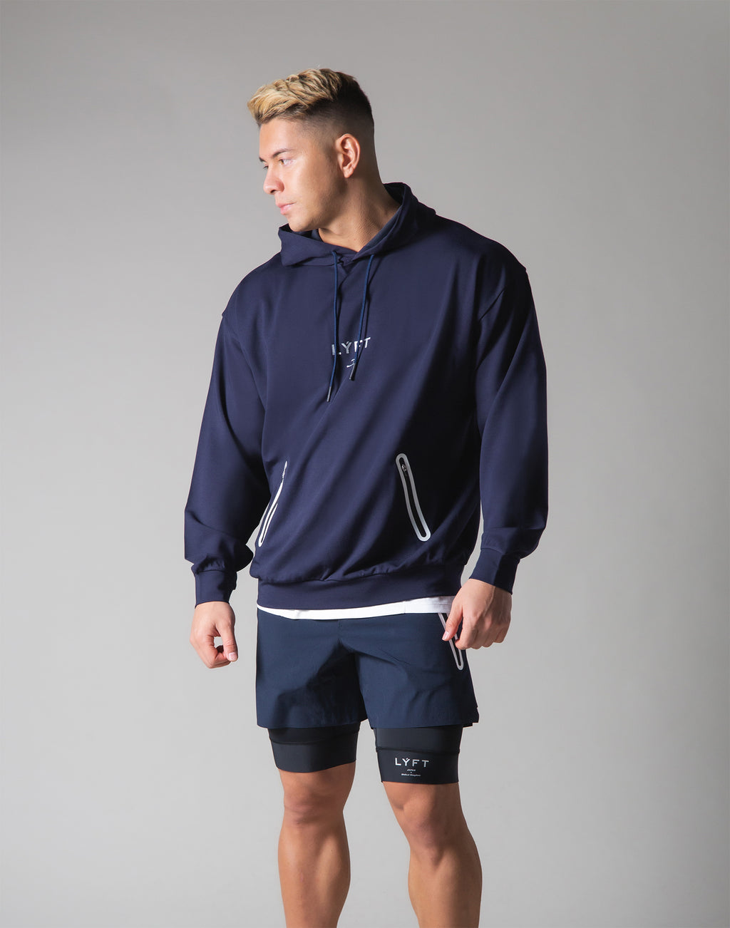 2 way Stretch Utility Pullover Hoodie --Navy
