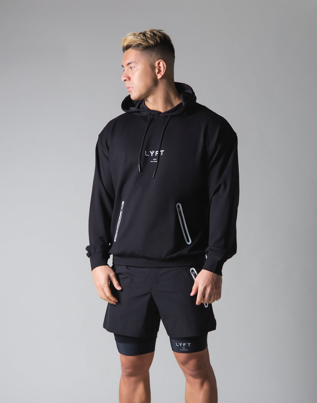 2 way Stretch Utility Pullover Hoodie - Black