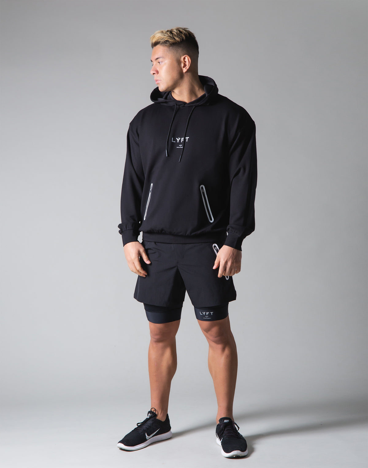 2 way Stretch Utility Pullover Hoodie - Black