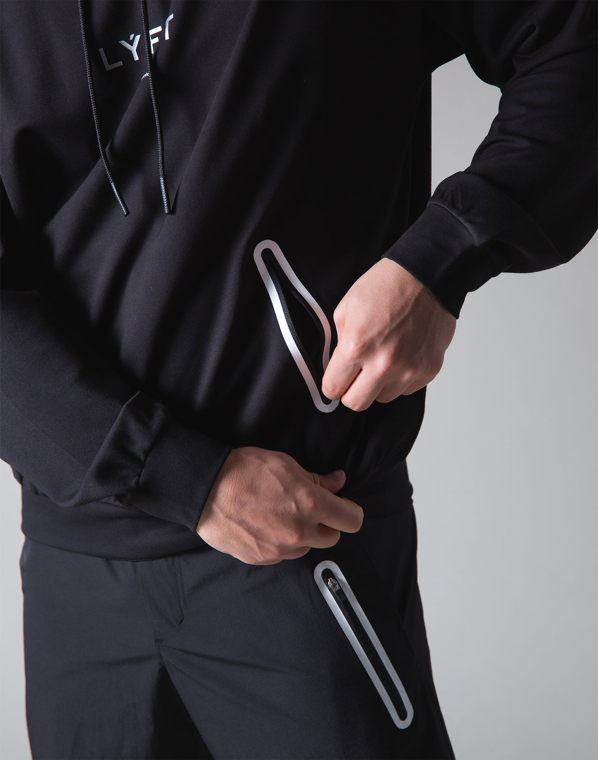 2 way Stretch Utility Pullover Hoodie - Black