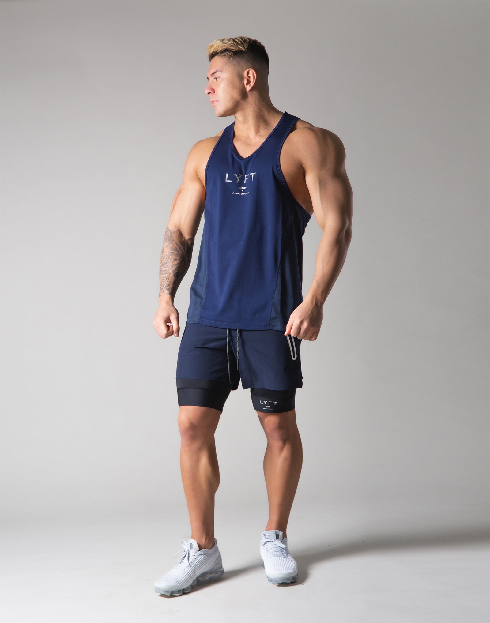 LYFT TANKTOP & SHORTS セットアップ Back Mesh Stretch Training Tanktop - Navy – LÝFT