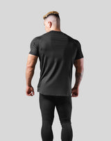 Side Round Mesh Stretch T-Shirt  - Black