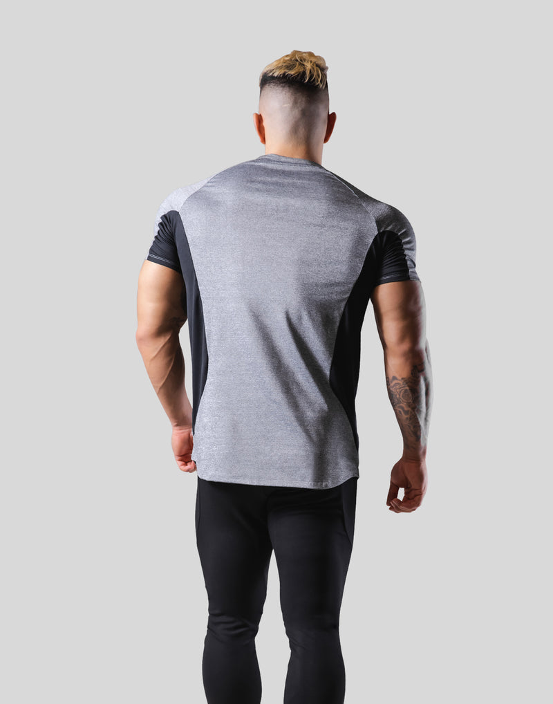 Side Round Mesh Stretch T-Shirt  - Grey