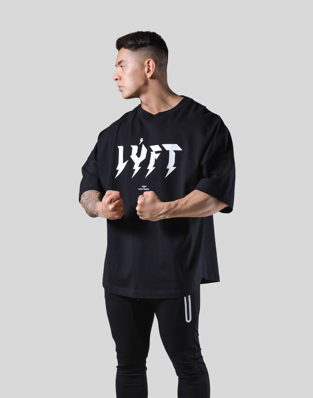 Thunder Logo Wide Shoulder Big T-Shirt - Black – LÝFT