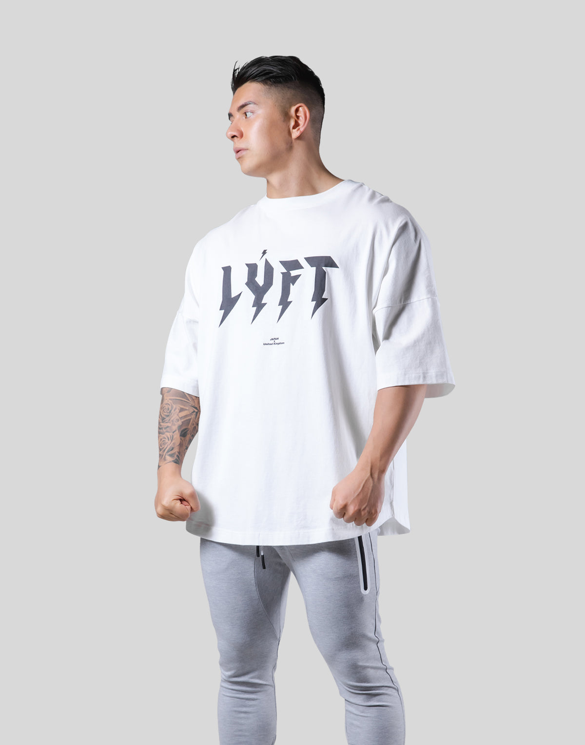 Thunder Logo Wide Shoulder Big T-Shirt - White