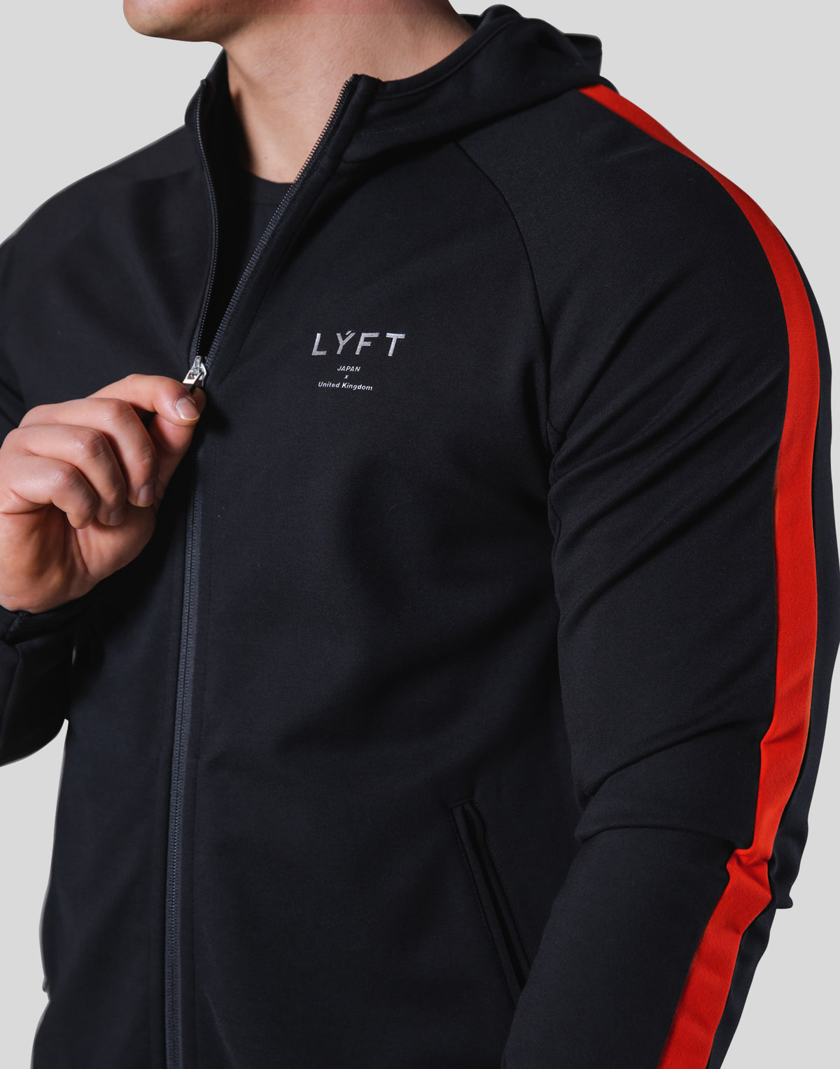 One Line Stretch Zip-Up Hoodie - Black