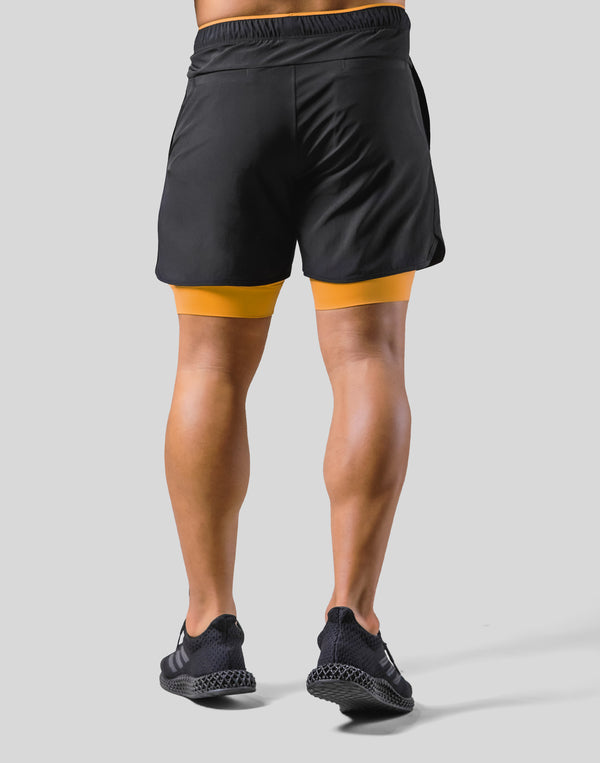2Way Active Shorts / With Leggings 2 - Black/Yellow