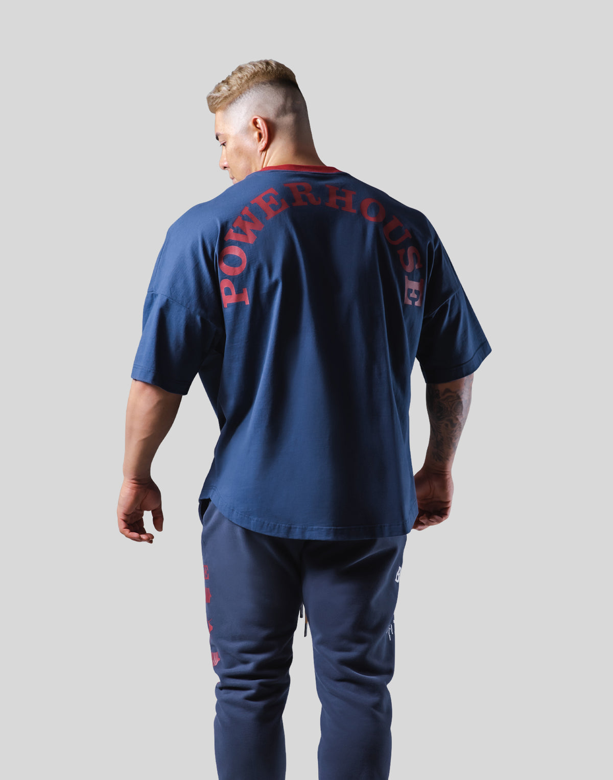 LÝFT × Power House Gym Logo Wide Shoulder Big T-Shirt - Navy