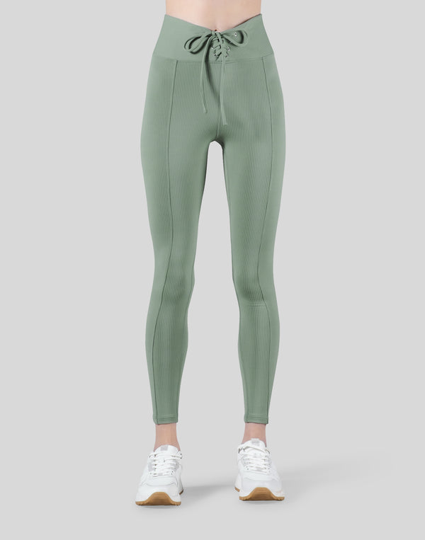 Ribbed Lace-Up Leggings - Melty Green