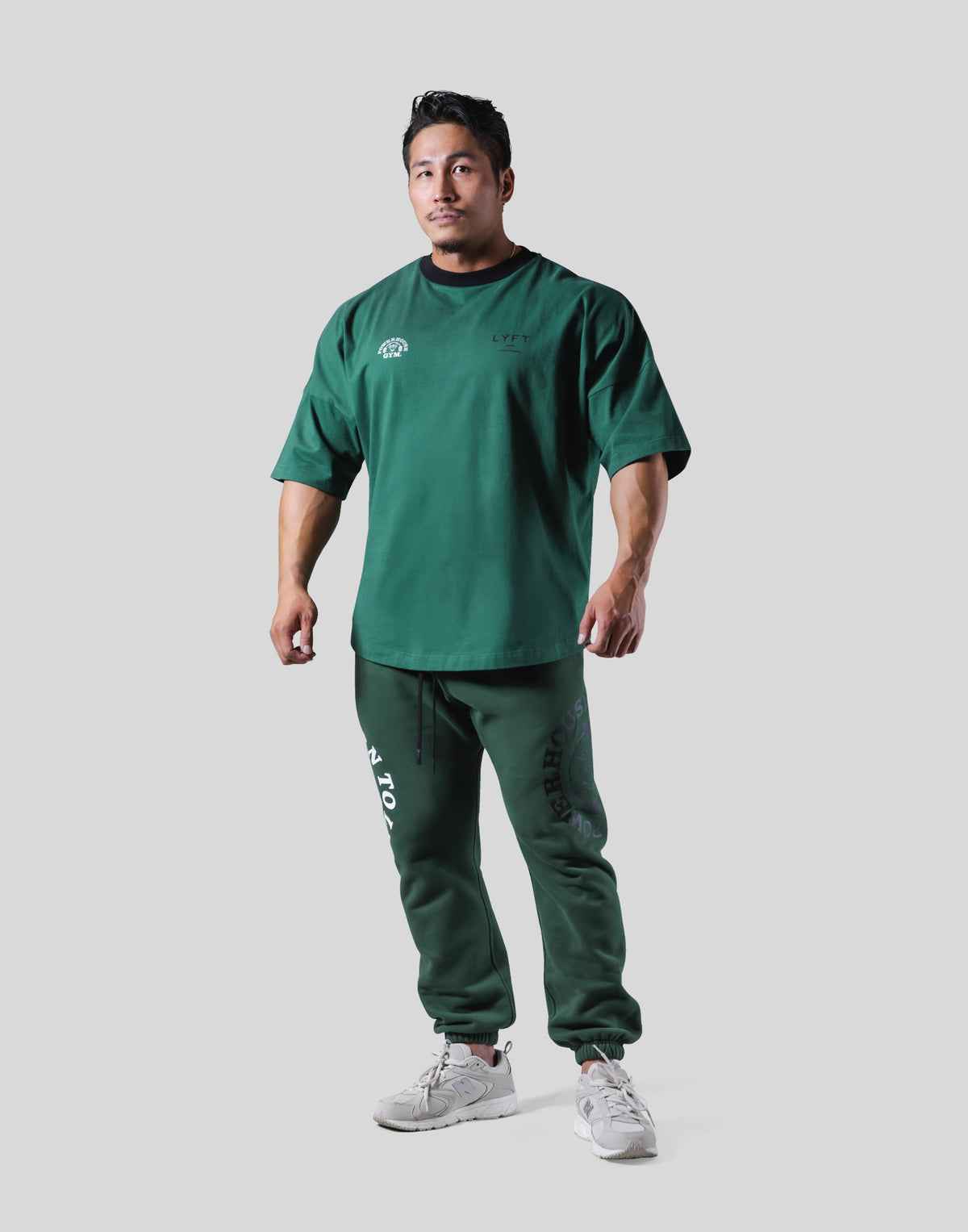 LÝFT × Power House Gym Logo Wide Shoulder Big T-Shirt - Green