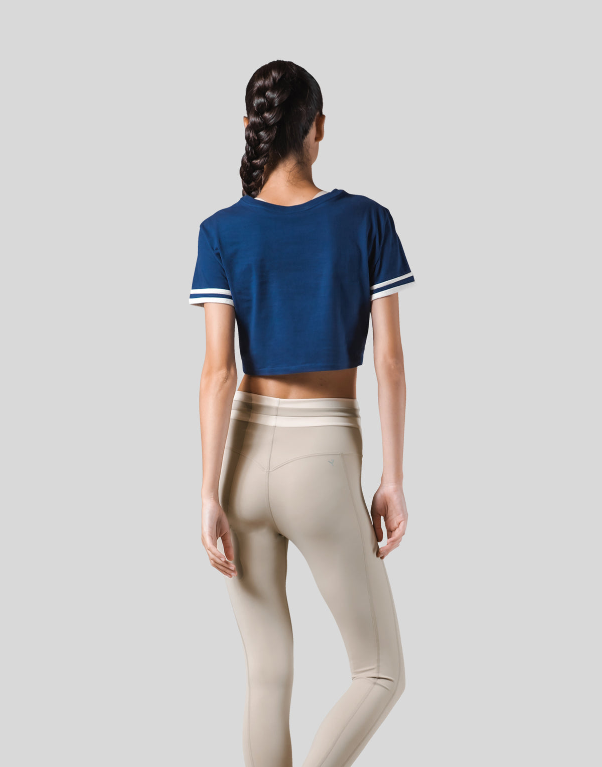 Old Logo Stripe Rib Cropped T-Shirt - Navy