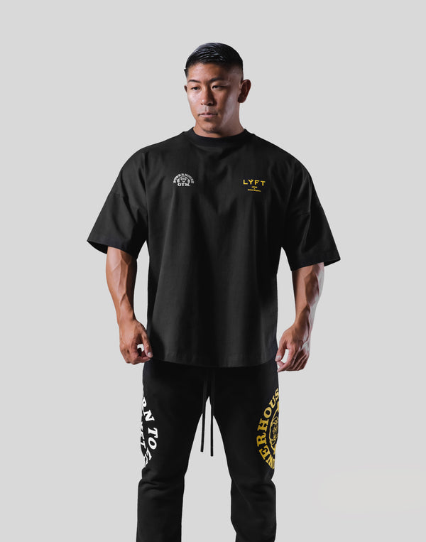 LÝFT × Power House Gym Logo Wide Shoulder Big T-Shirt - Black