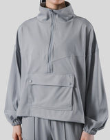 2Way Stretch Half Zip Pocket Jacket - Grey