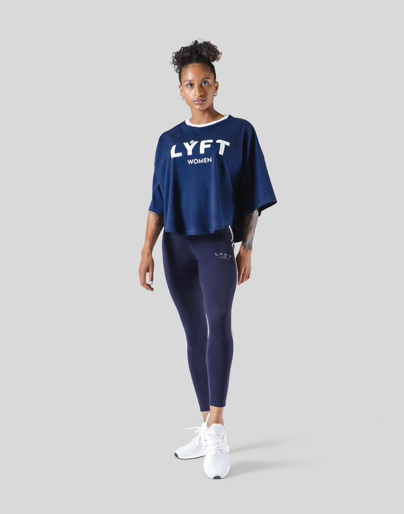 LÝFT Club Wide Cropped T-Shirt - Navy