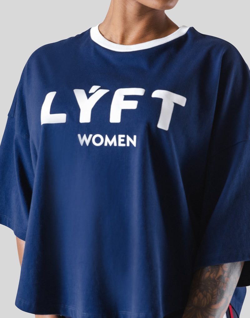 LÝFT Club Wide Cropped T-Shirt - Navy