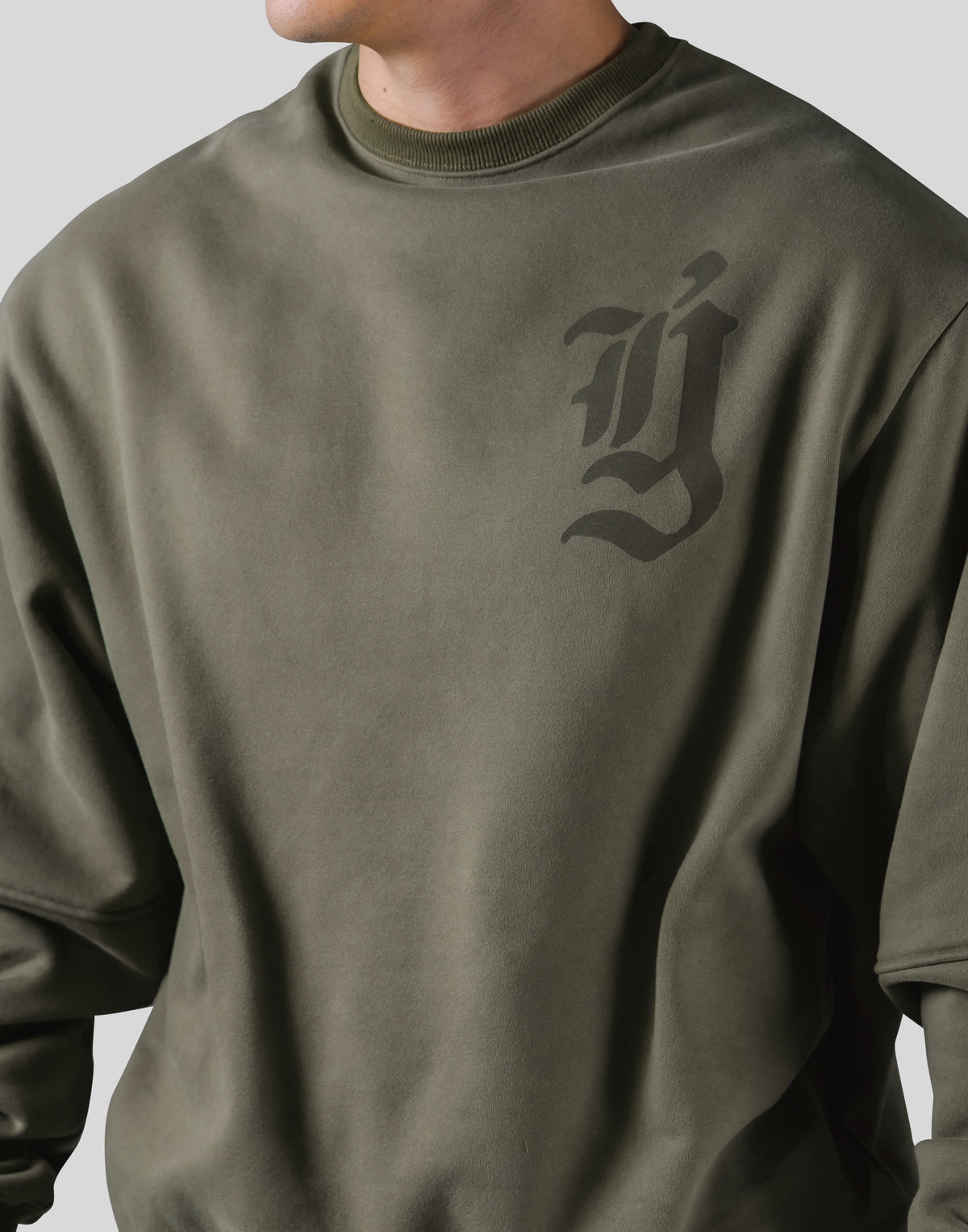Old English Extra Wide Crewneck Sweat - Olive