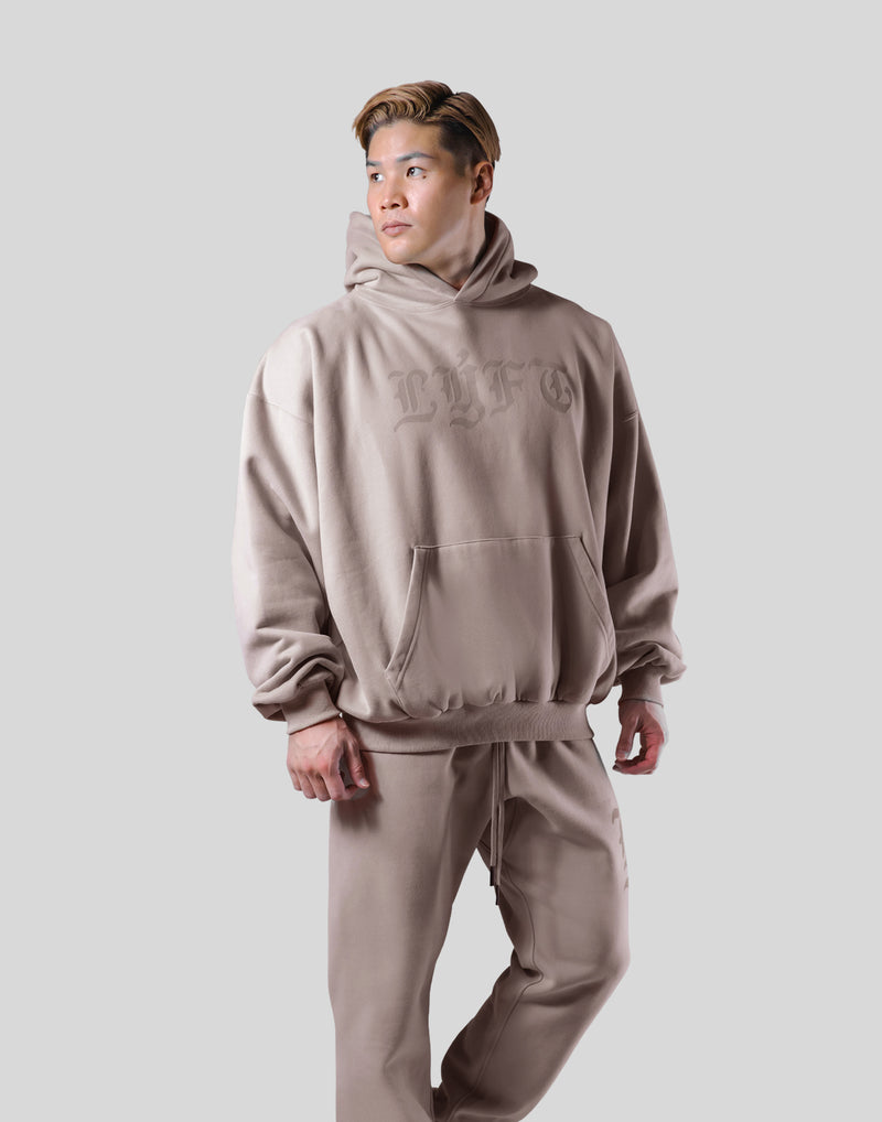Old English Extra Wide Pullover Hoodie - Beige