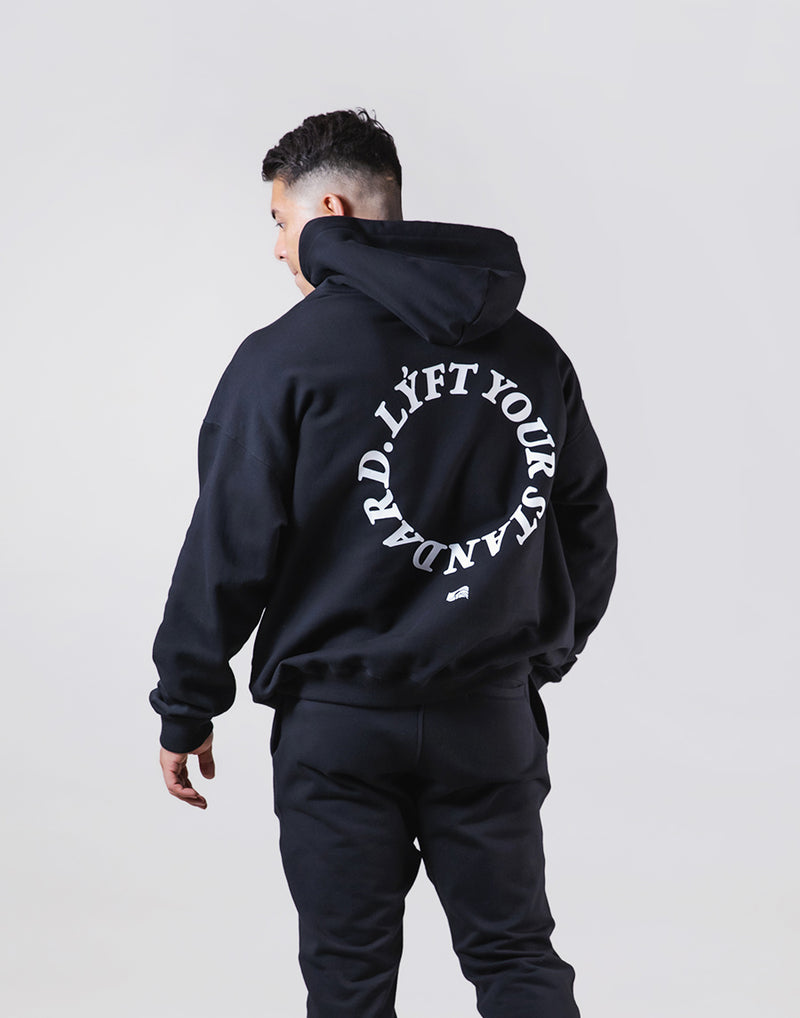 Message Ring Stretch Warm Pullover Hoodie - Black