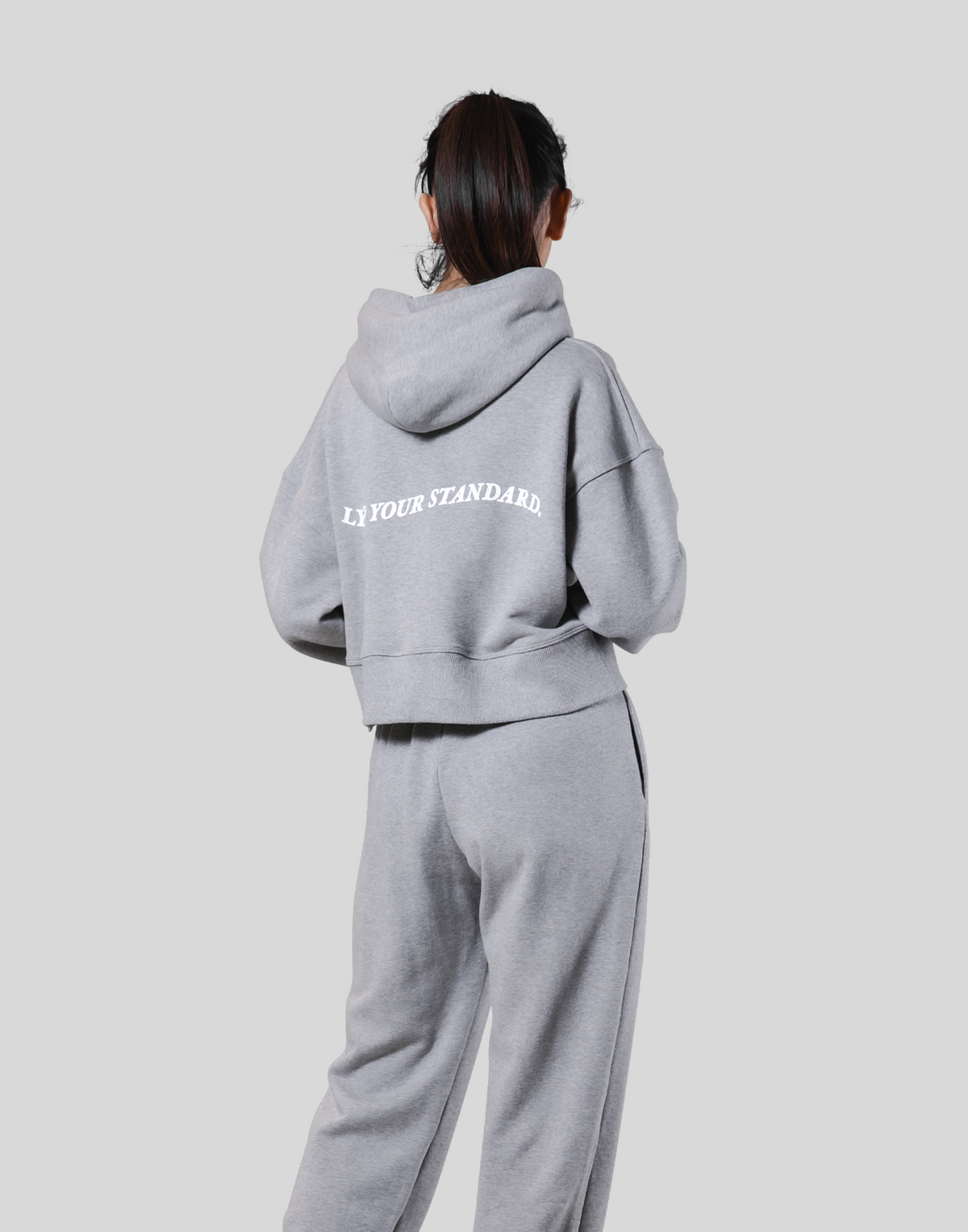 Zip-Up Cropped Light Sweat Hoodie - Grey