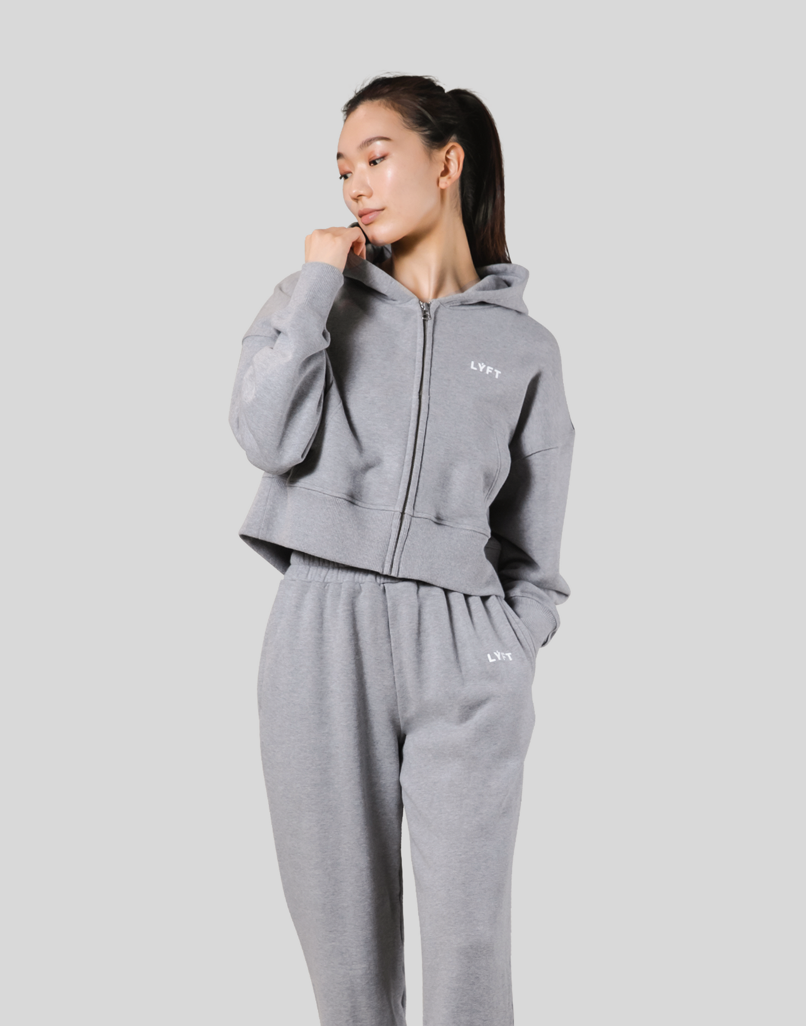 Zip-Up Cropped Light Sweat Hoodie - Grey – LÝFT