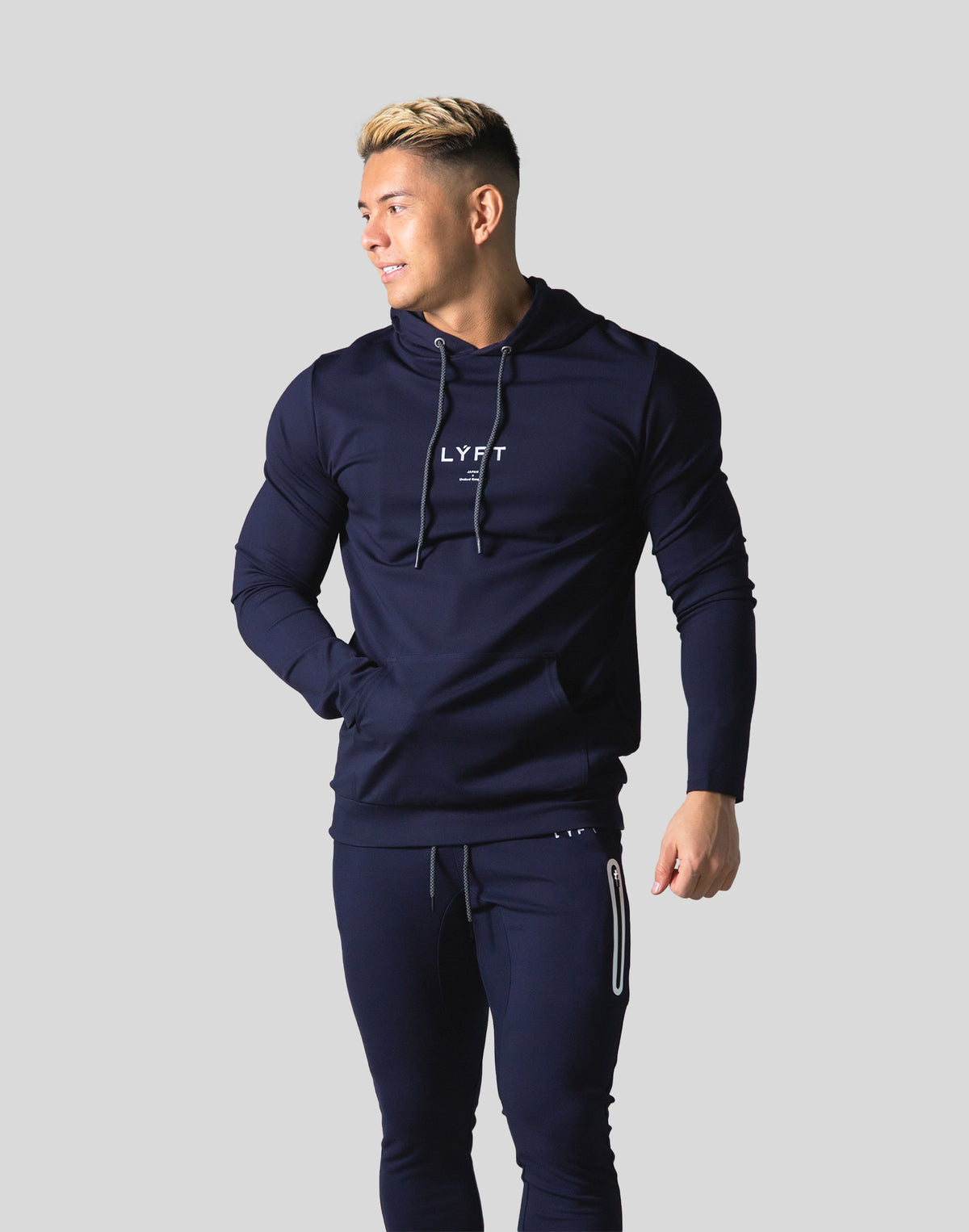Slim Fit Stretch Pullover Hoodie - Navy