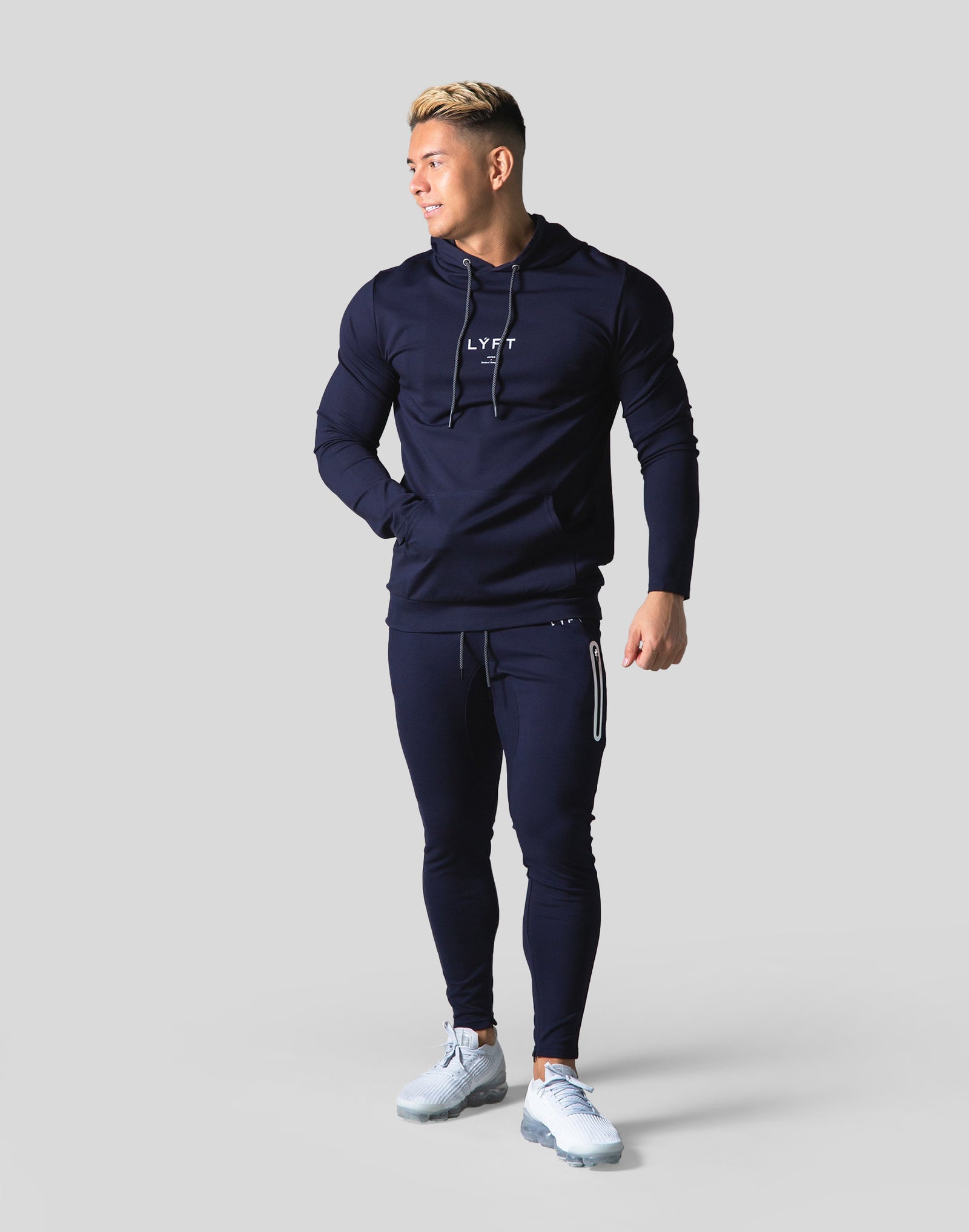 Slim Fit Stretch Pullover Hoodie - Navy – LÝFT