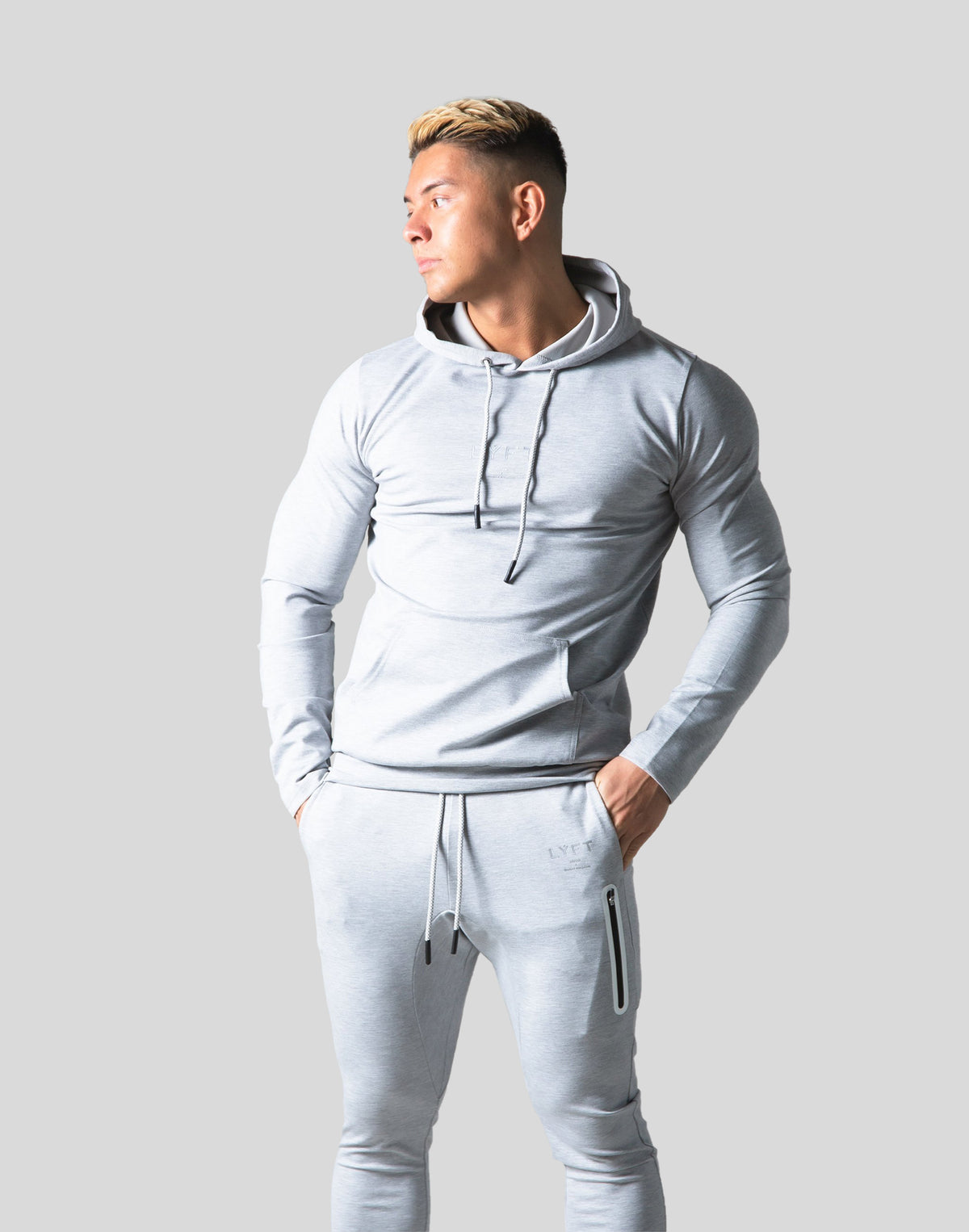 Slim Fit Stretch Pullover Hoodie - Grey