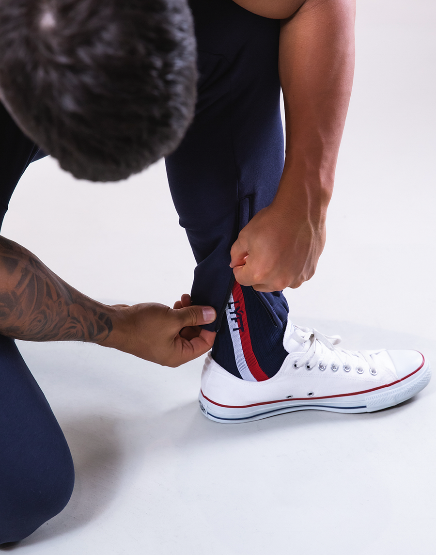 Bi-Color Line Sweat Pants - Navy